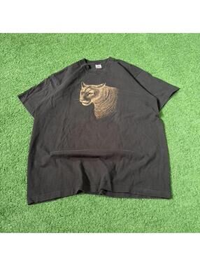 Vintage 90s Cougar Animal Graphic T Shirt Mens Size XL Black USA Nature Mountain